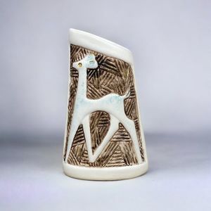 Vintage Italian MCM Art Pottery Vase Deer Gazelle Textured 7511 - Read
